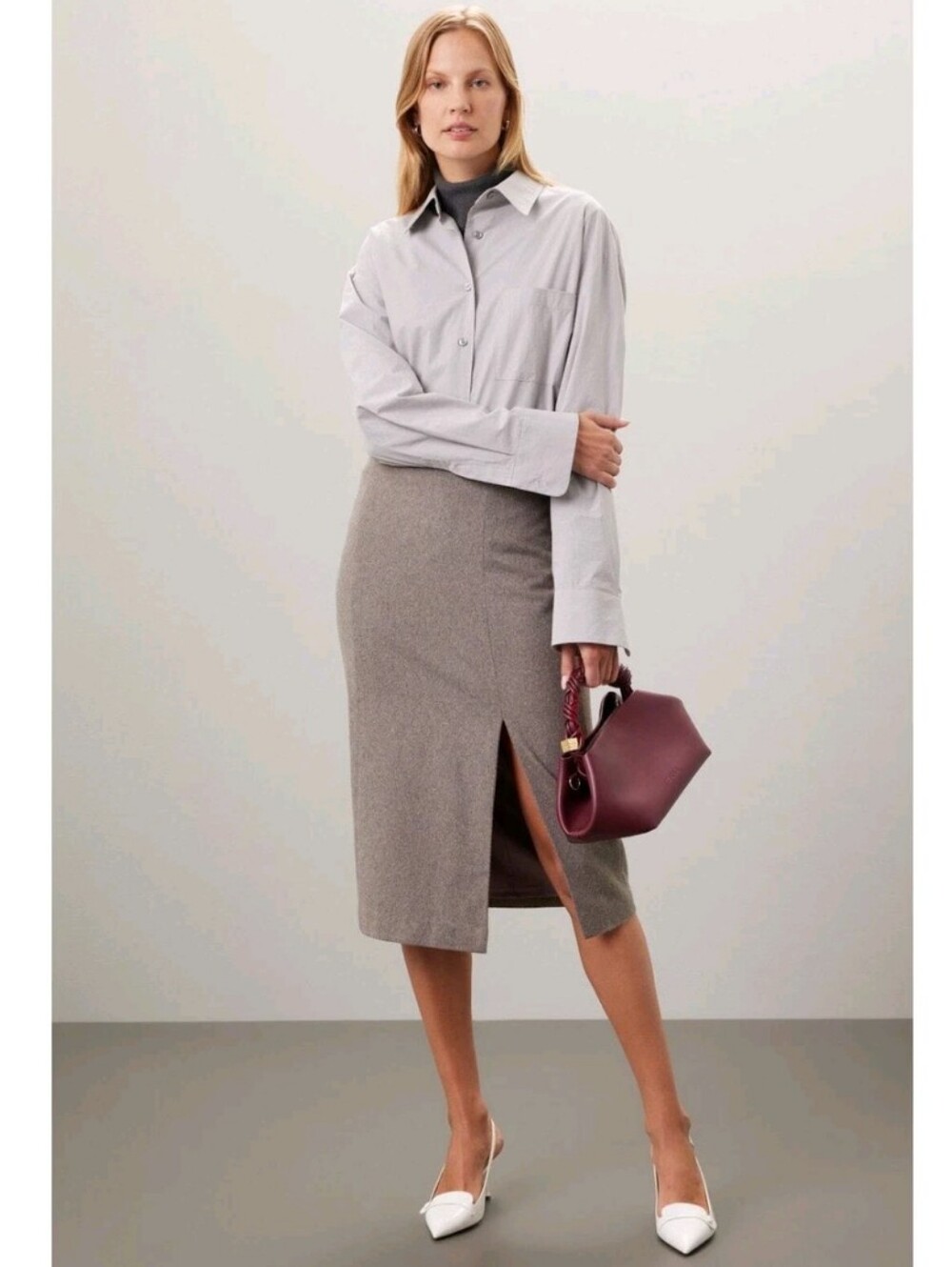 Marina Moscone Gray Wool Midi Pencil Skirt Size 4